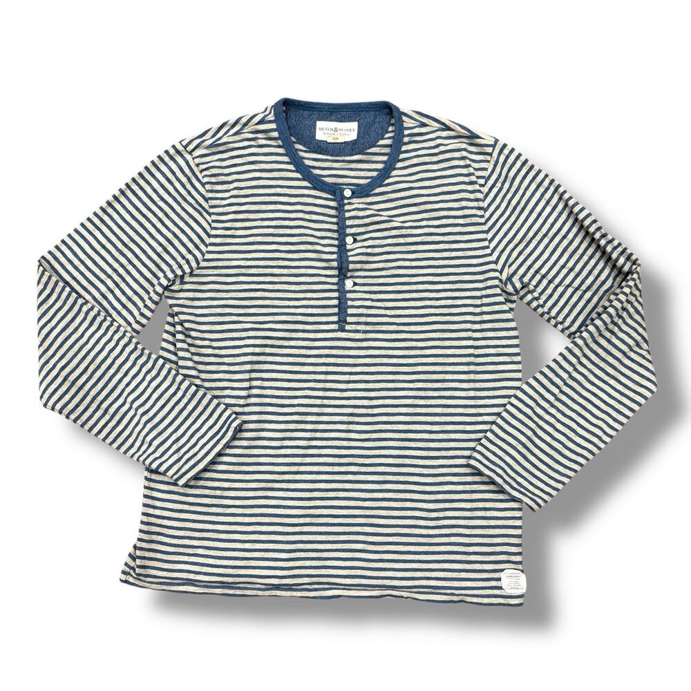 Striped Navy and White Henley Shirt